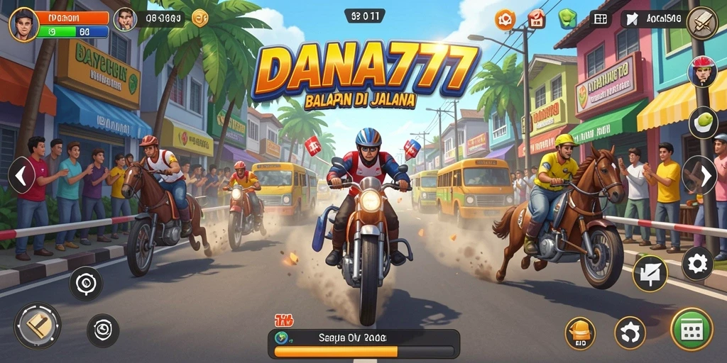 Screenshot gameplay DANA777 menampilkan mobil balap di trek yang mendebarkan.
