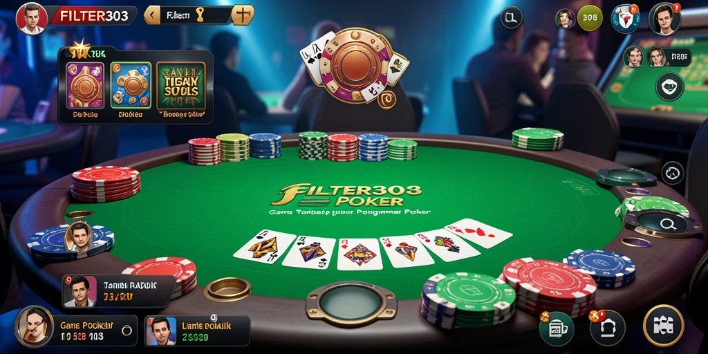 Screenshot dari gameplay FILTER303 menampilkan aksi poker yang mendebarkan.
