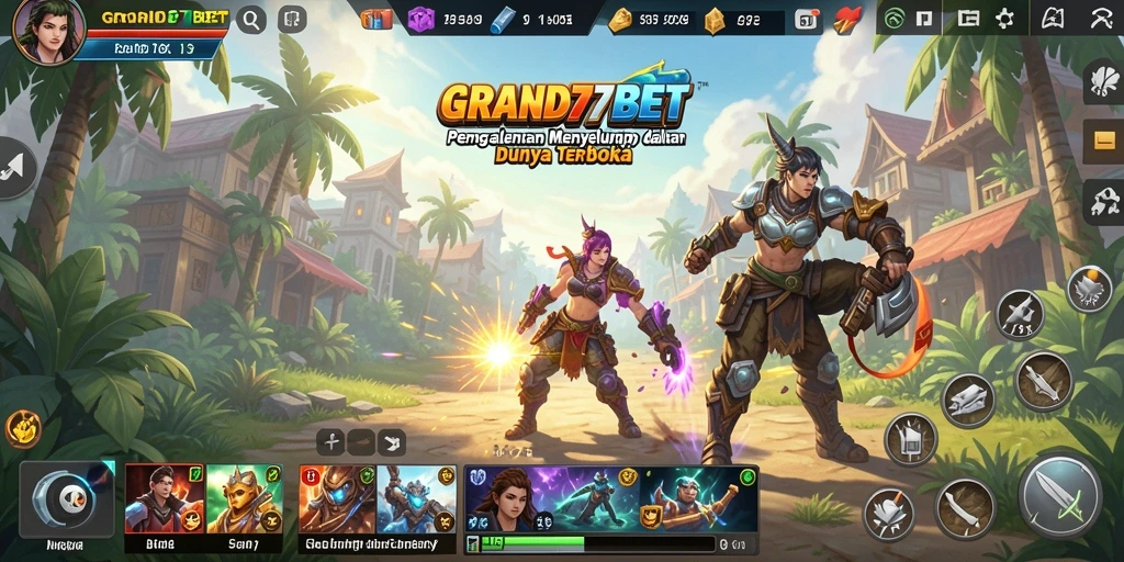 Screenshot gameplay GRAND77BET dengan pemandangan dunia terbuka yang luas.