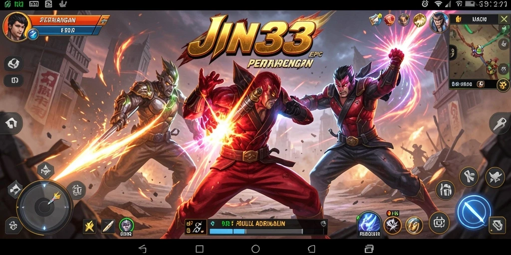 Screenshot JIN33 menampilkan aksi pertarungan seru di arena.