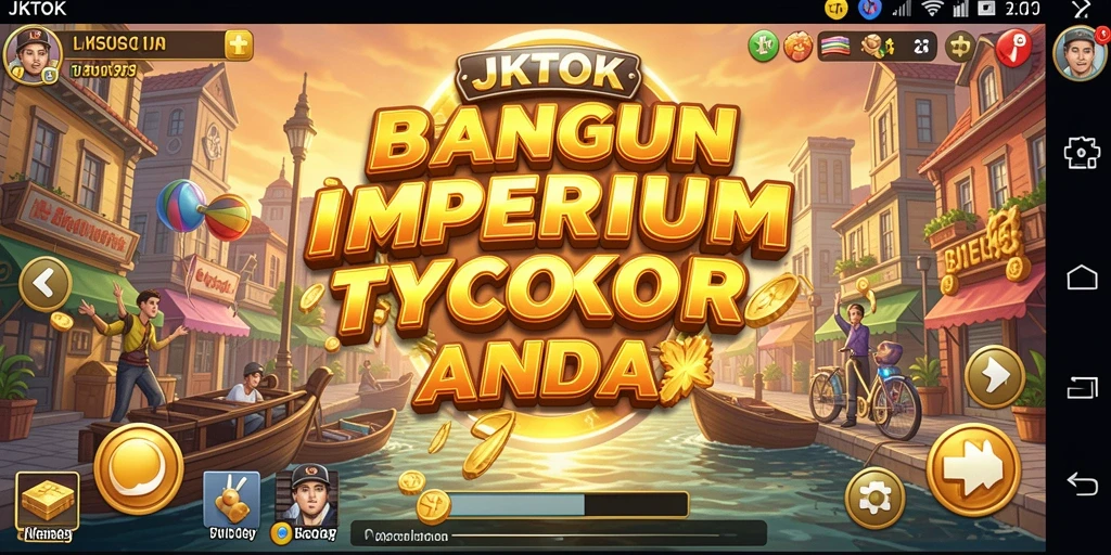 Screenshot gameplay JKTOK menampilkan suasana bisnis yang dinamis.