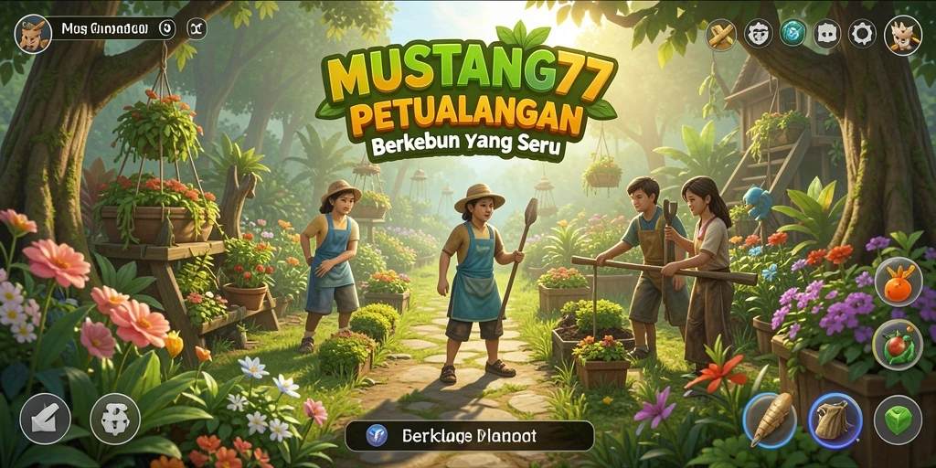 Screenshot gameplay MUSTANG77 yang menampilkan aktivitas berkebun.