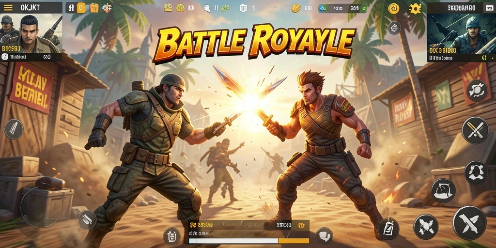 Tampilan aksi seru dalam game Battle Royale OKJKT dengan grafis menakjubkan.